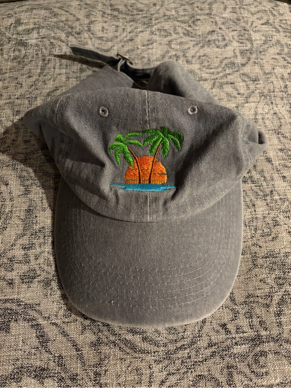 Embroidered Tropical Sunset Gray Baseball Cap